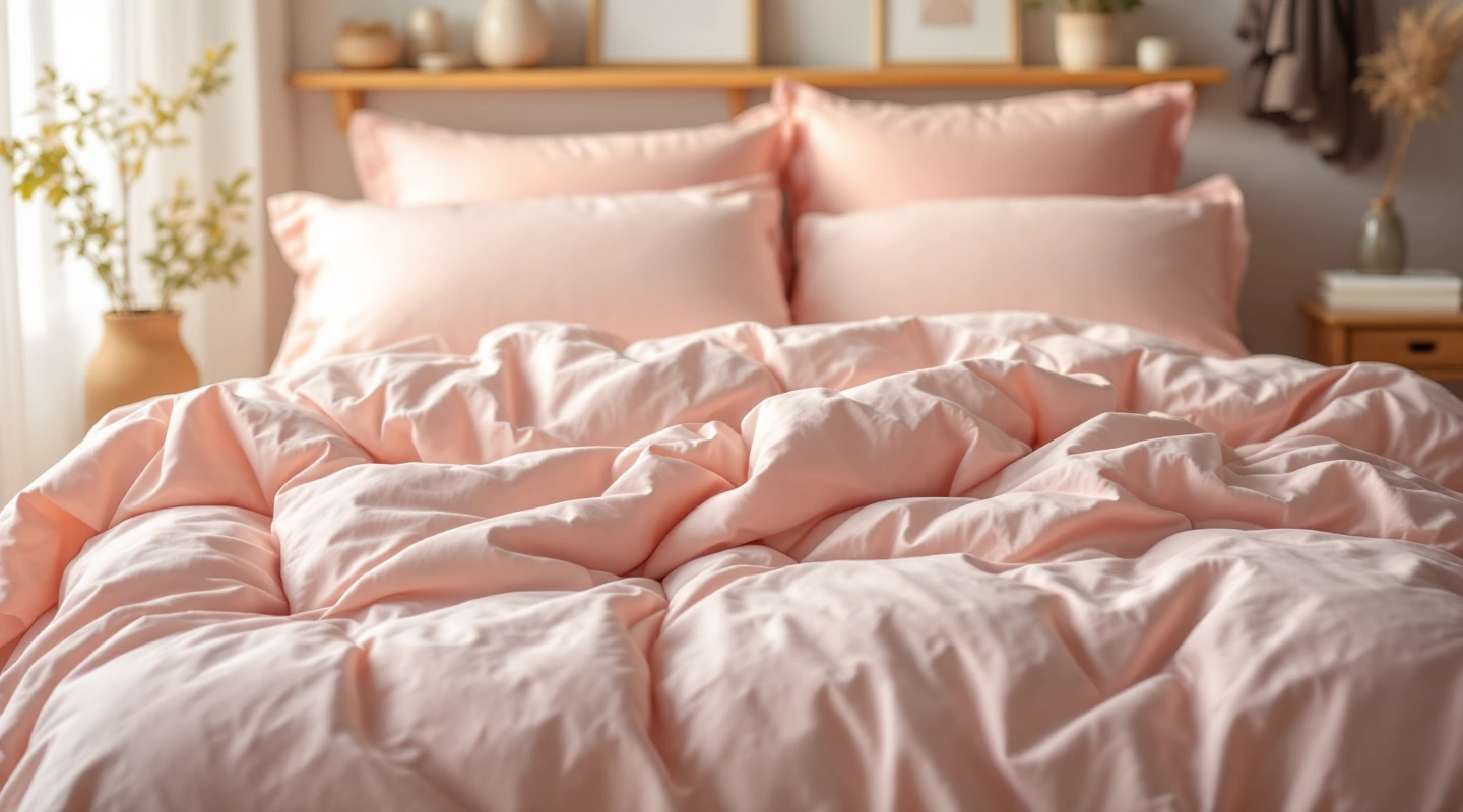 Plain bedding arranged in soft natural light
