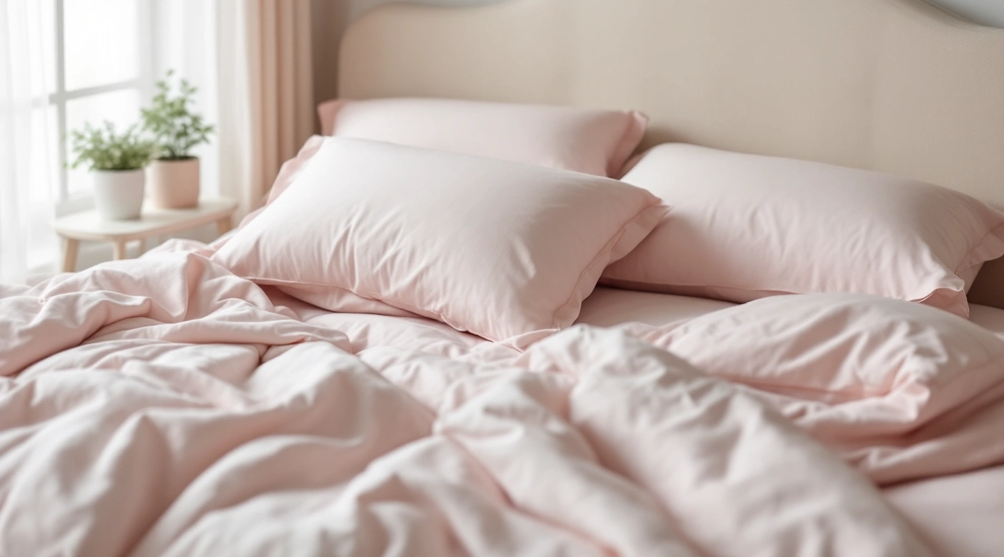 Plain bedding arranged in soft natural light