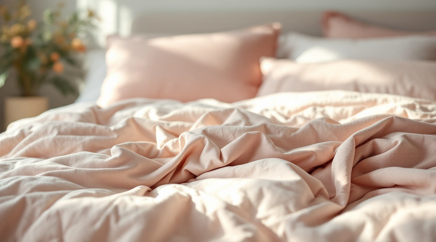 Plain bedding arranged in soft natural light