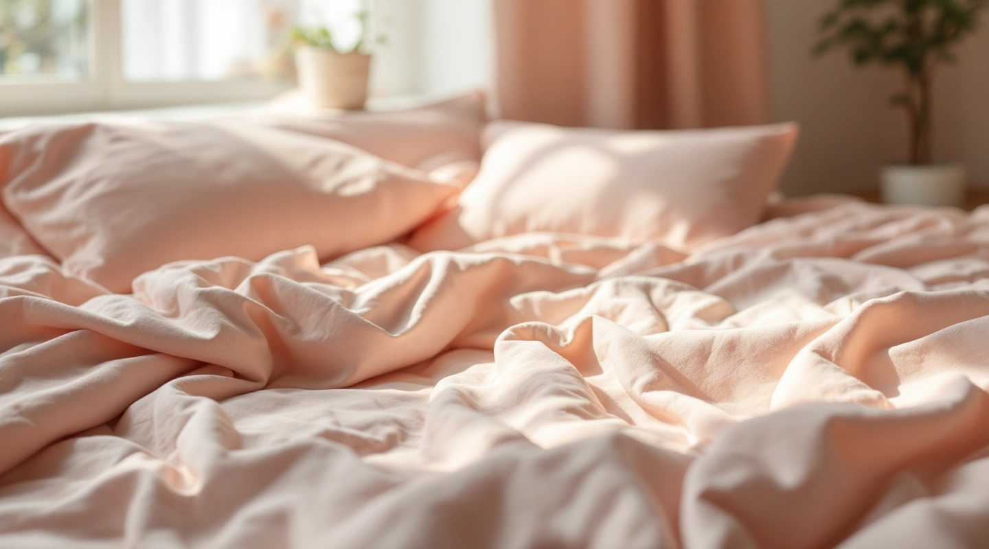 Plain bedding arranged in soft natural light
