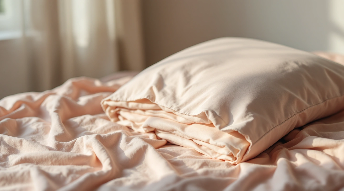 Plain bedding arranged in soft natural light