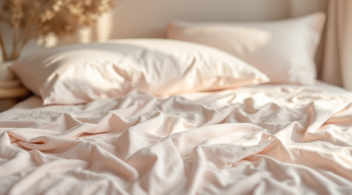 Plain bedding arranged in soft natural light