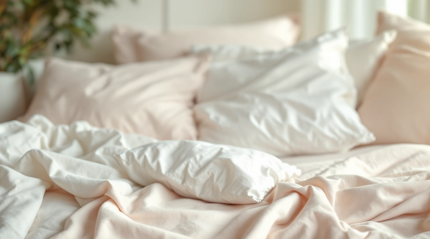 Plain bedding arranged in soft natural light