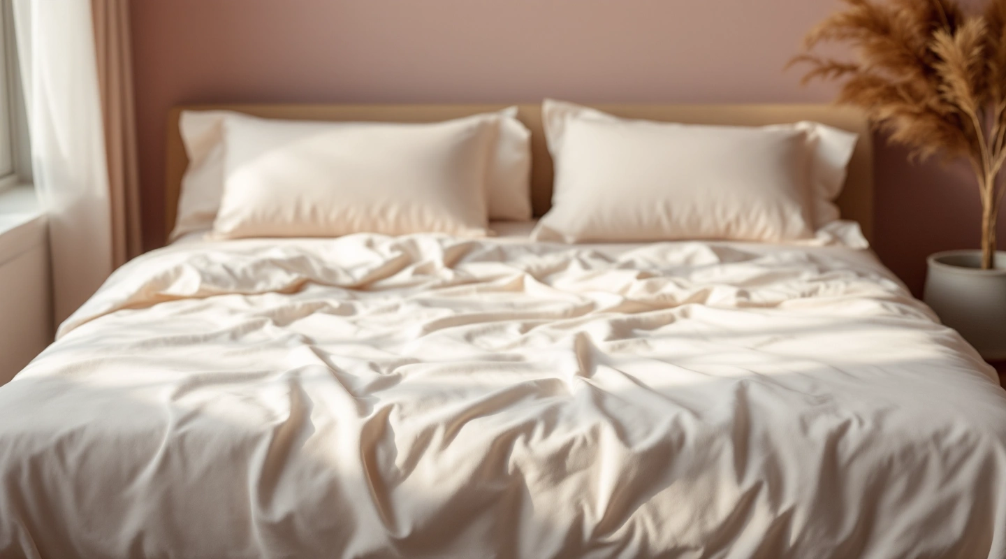 Plain bedding arranged in soft natural light