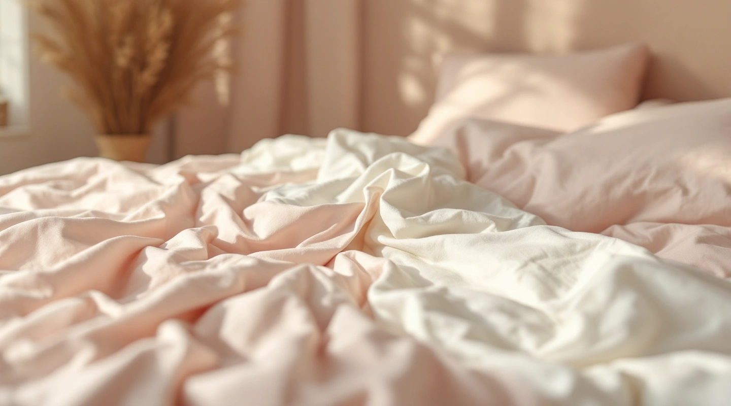 Plain bedding arranged in soft natural light