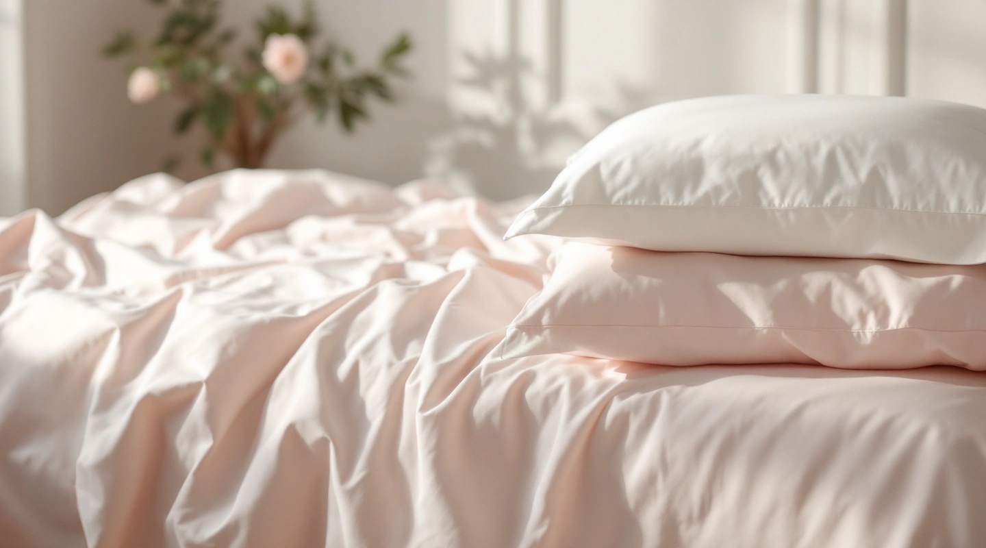 Plain bedding arranged in soft natural light